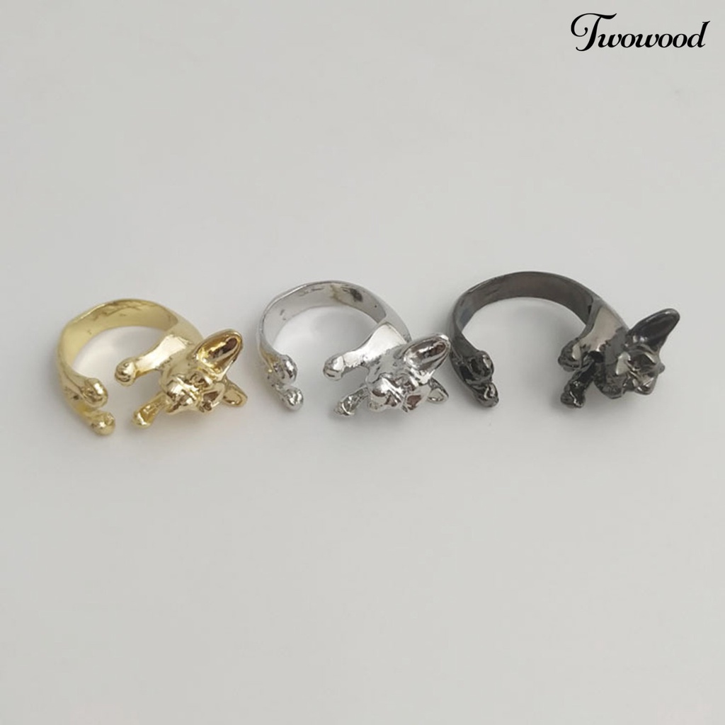 Cincin Bentuk Anjing Bulldog Bahan Alloy Gaya Vintage Untuk Wanita