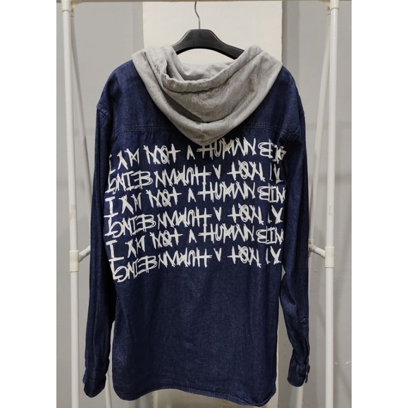 kemeja outer indigo denim branded i'm not human being - L/XL