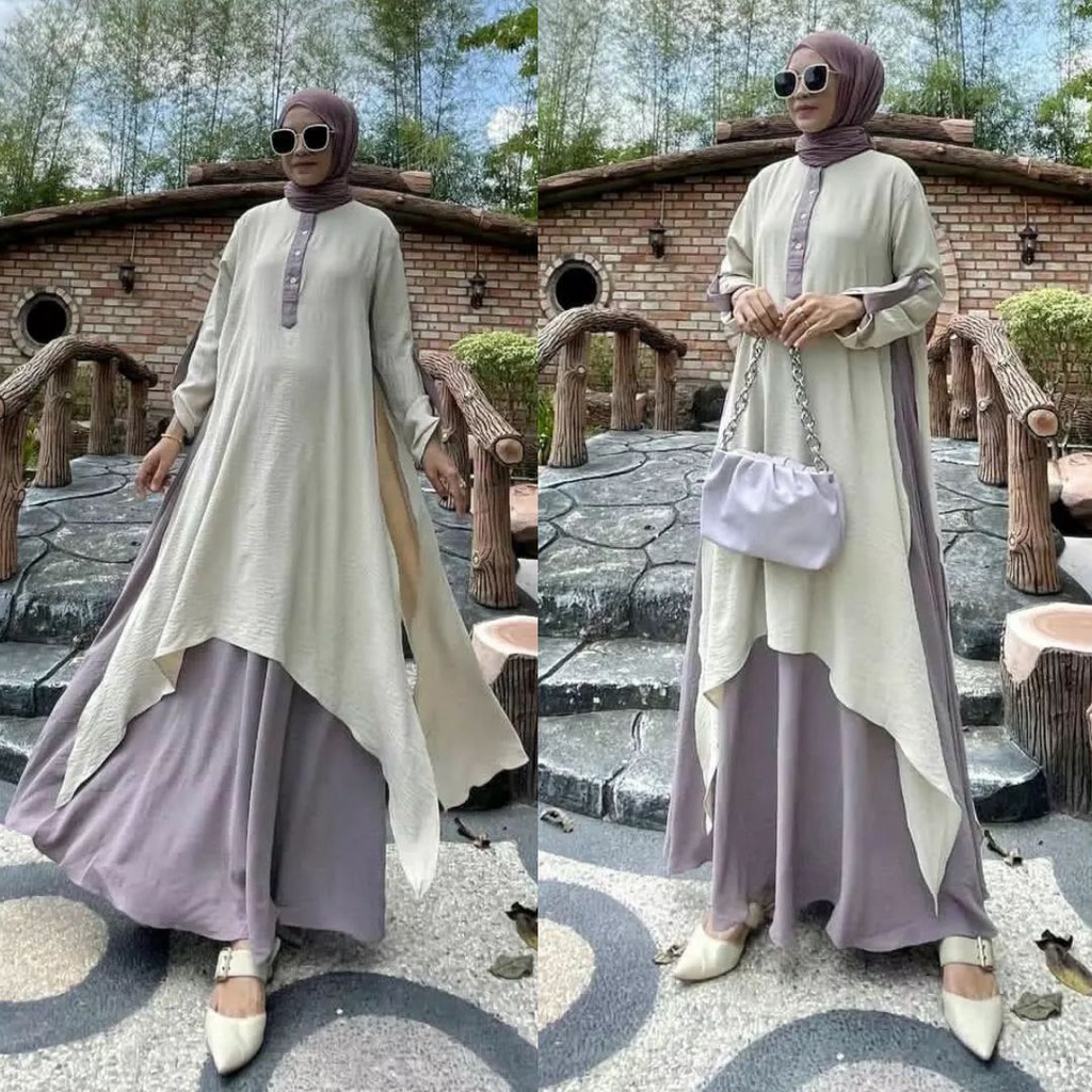 Belen Dress - dress muslim / dress muslim wanita / dress muslimah / gamis dua warna kombinasi / gamis dua warna / gamis dua layer / gamis dua layer kombinasi / gamis dua layer terbaru / dress dua warna / dress dua layer