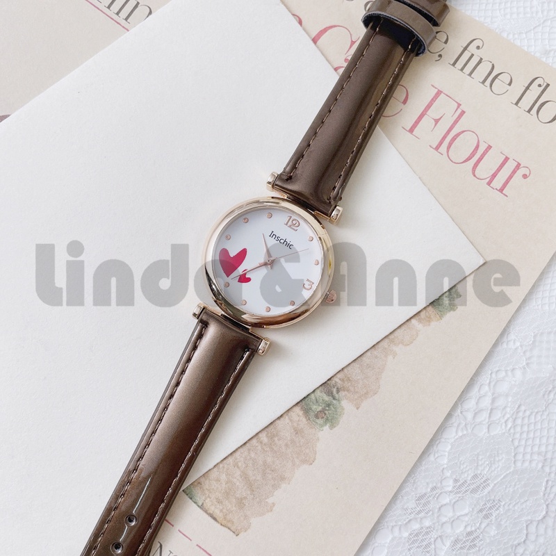 Jam Tangan Wanita Analog Korean Strap Pu Leather Dial Bulat Motif Love