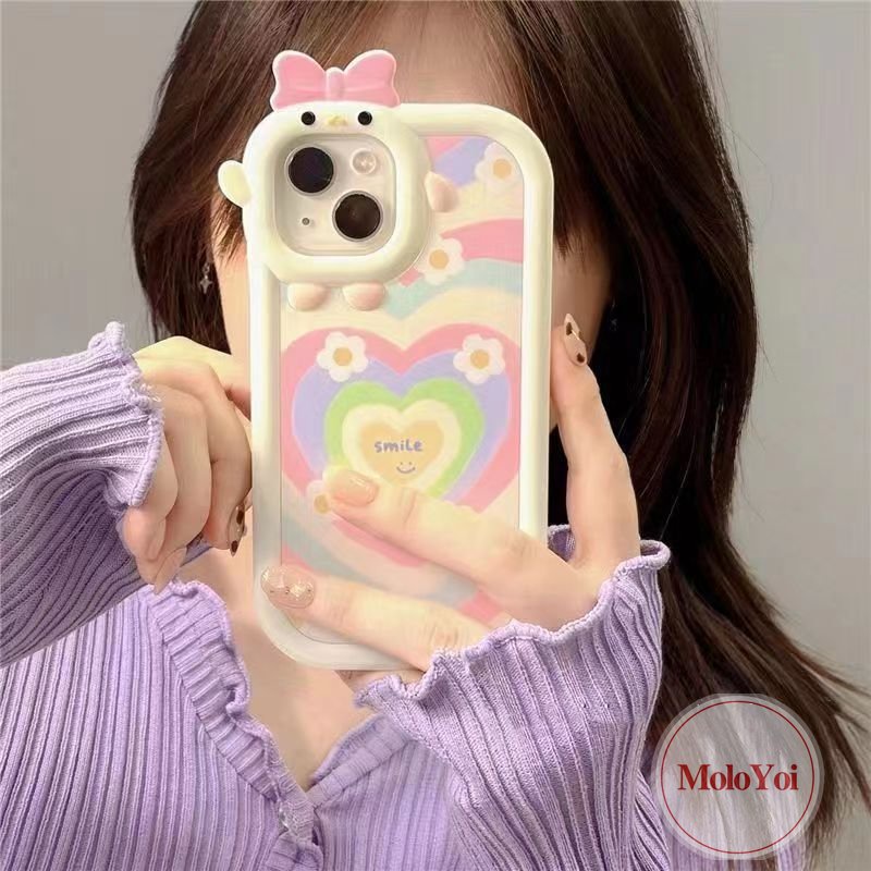 Soft Case Desain Hati 3D Pita Monster Kecil Untuk iPhone 7 8 6 6s 14 Plus XR 13 12 11 Pro Max 7Plus X XS Max SE 2020 11Pro Max