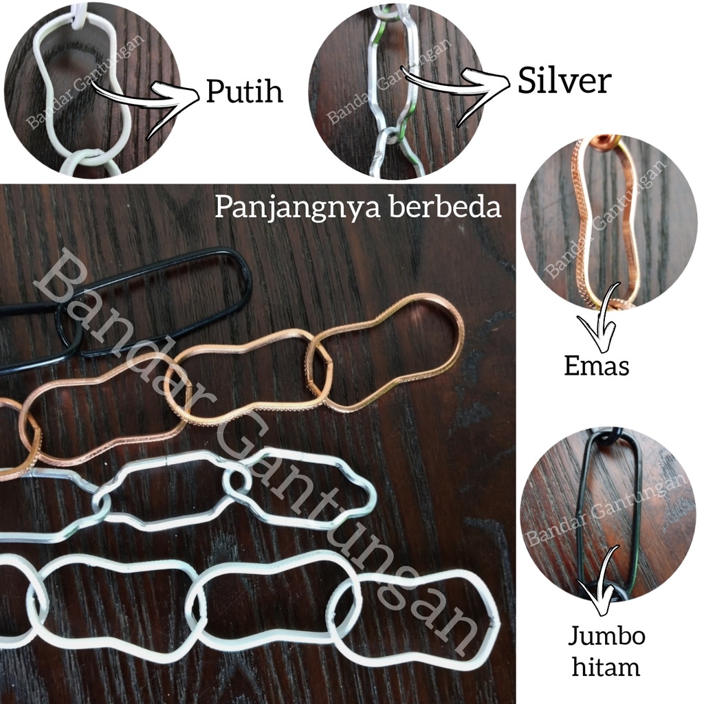 Hanger Rantai Besi Hitam Putih Silver Emas Gantungan Baju Rantai Ring Untai Gantungan Besi Hanger Rantai Besi(bh)