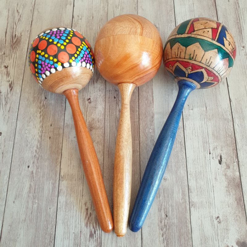 Alat Musik Marakas Telur Kecil Gagang Stik Egg Shaker Bahan Kayu Polos Motif