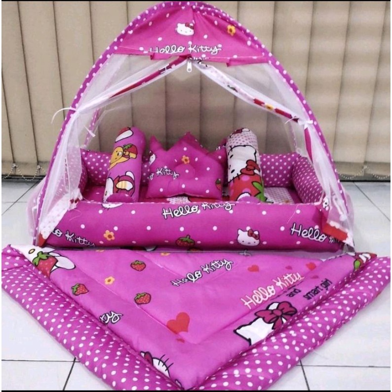 SET KASUR KOLAM BAYI TENDA HELLOKITTY WARNA PINK CEWEK COWOK BAYI USIA 0-3 BULAN BARU LAHIR KARAKTER