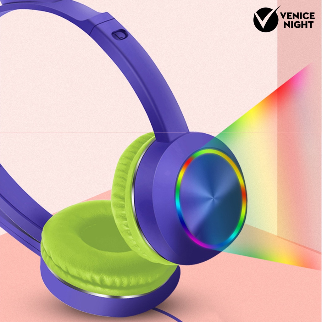 (VNEP) (Berkabel) AKZ-020 Luminous RGB Light Headphone Bentuk Telinga Kucing Lucu dengan Mikrofon