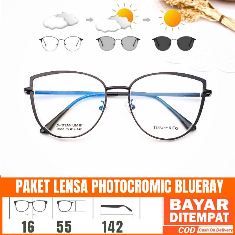 Paket Kacamata 8380 Lensa Antiradiasi Photocromic Blueray