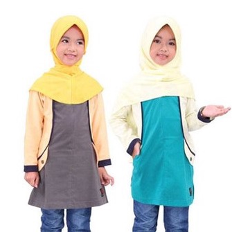 QIRANI ATASAN DAN HIJAB ANAK READY WARNA HIJAU TOSCA SIZE 8