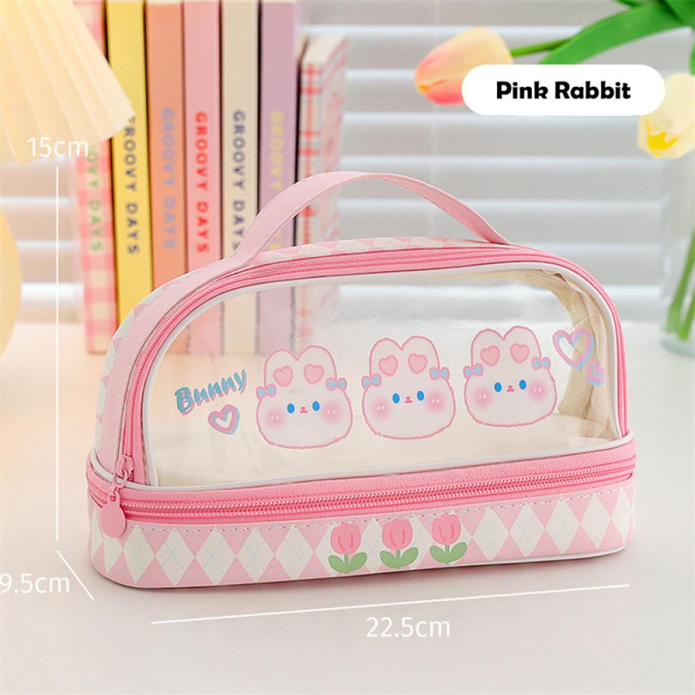 Timekey Pouch Tempat Pensilkosmetikmakeup Dua Lapis Kapasitas Besar Dengan Resleting P9W8