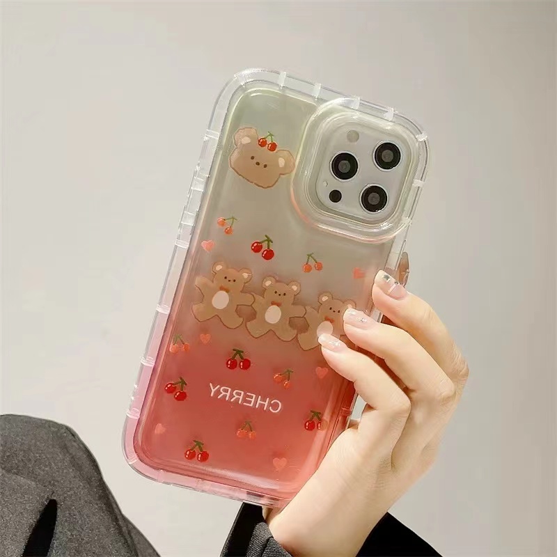 Soft Case Silikon TPU Transparan Motif Cherry Bear Untuk IPhone 14 13 12 11 Pro Max XS XR X 8 7 6 6s Plus