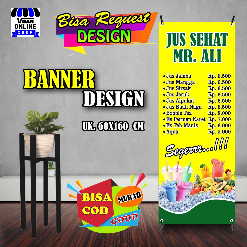 Spanduk Banner Jualan Jus, Aneka Juice Buah, Boba Berdiri Murah