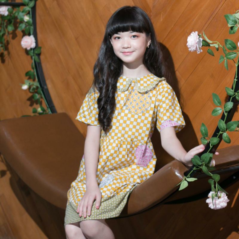 Batik Costume Dress Batik Anak Perempuan Lurik Dadu Mustard Dress Batik Lurik Dadu Dress Anak Peremp
