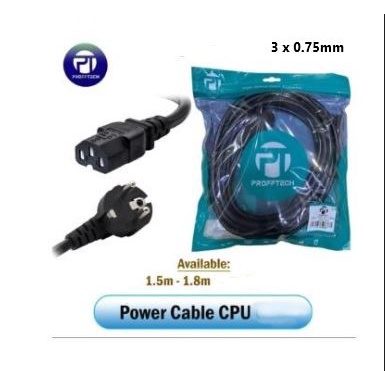 Cable power cord to c13 proff tech 1.5m 3x0.75mm for psu cpu pc monitor rice cooker - Kabel power supply profftech 1.5 meter