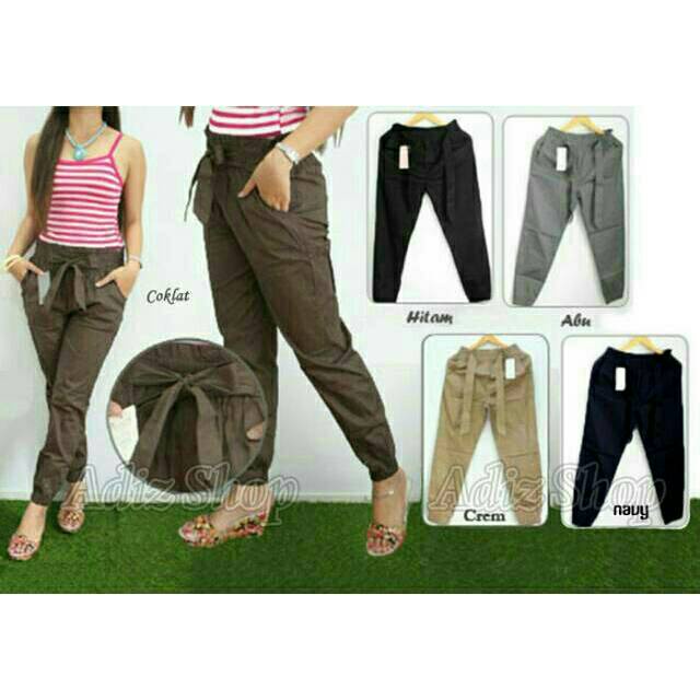 CELANA JOGGER STRECTH KATUN JUMBO PINGGANG KERUT TALI . JOGER PANTS KATUN STRECTH JUMBO