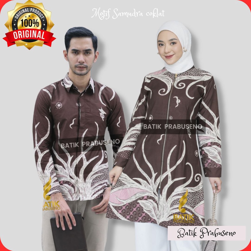 Samudra Coklat Baju Batik Couple Sarimbit Pria Wanita Anak Muda Kekinian Kemeja Batik Pria Lengan Pa