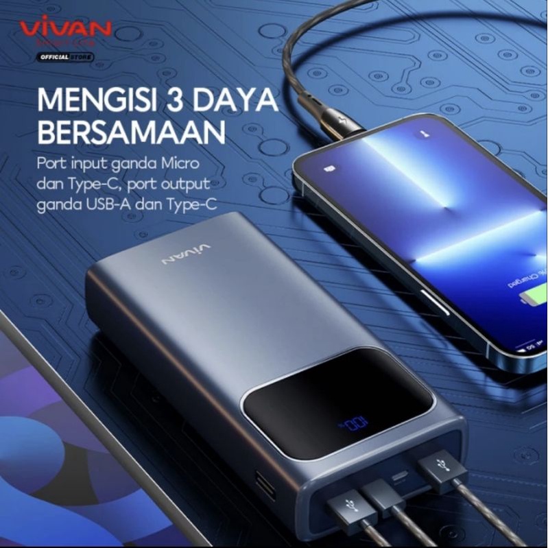Vivan VPB-C30 Powerbank 30000mAh Fast Charging PD+QC3.0 VOOC