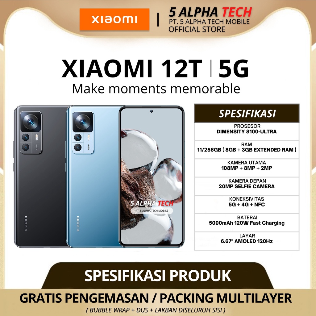 XIAOMI 12T 5G 11/256GB ( 8GB + 3GB EXTENDED RAM ) GARANSI RESMI XIAOMI