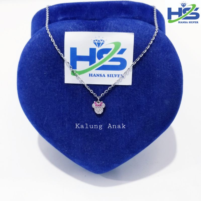 Kalung Perak Anak Asli Silver 925 Lapis Emas Putih Model Rantai Nori Dan Italy Bentuk Tipis Mickey Mouse