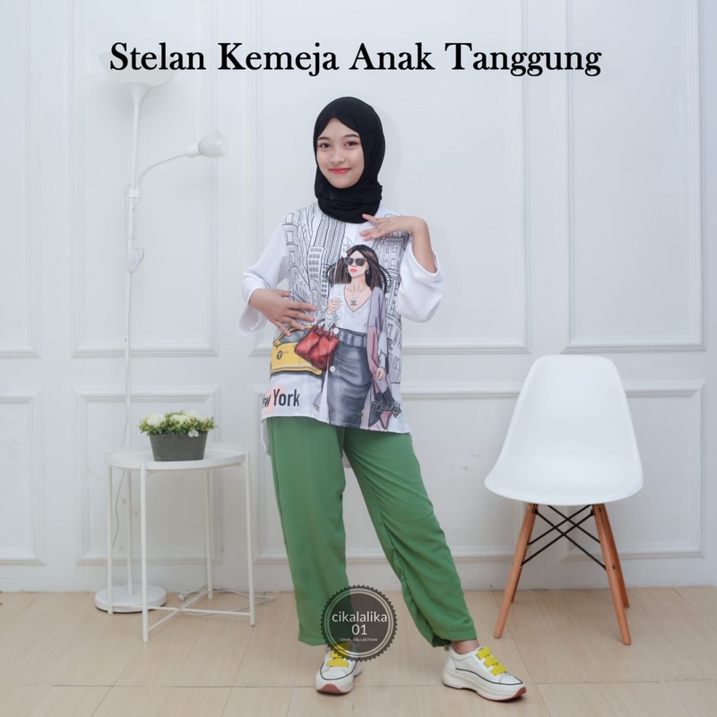 setelan kemeja printing anak tanggung11-14 thn