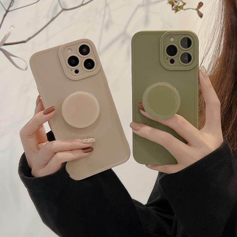 IPHONE Soft Case Pelindung Kamera Warna Putih Bersih IP Iphone7 8 14 Plus7 +8+X XR SE 2020 XS Max11 12 13 14 Pro Max Sarung Handphone mini Dengan Holder Hp Popsocket Tahan Guncangan