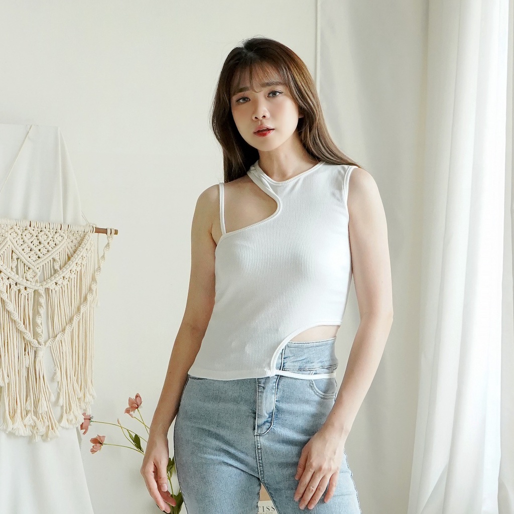 Korean Tanktop One Shoulder Halter Tanktop Wanita 215