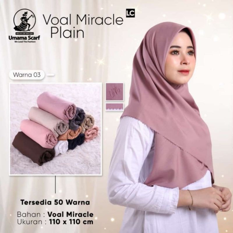 [ SEGIEMPAT UMAMA  MIRACLE PLAIN ]••umama scraf voal•• hijab segiempat polos