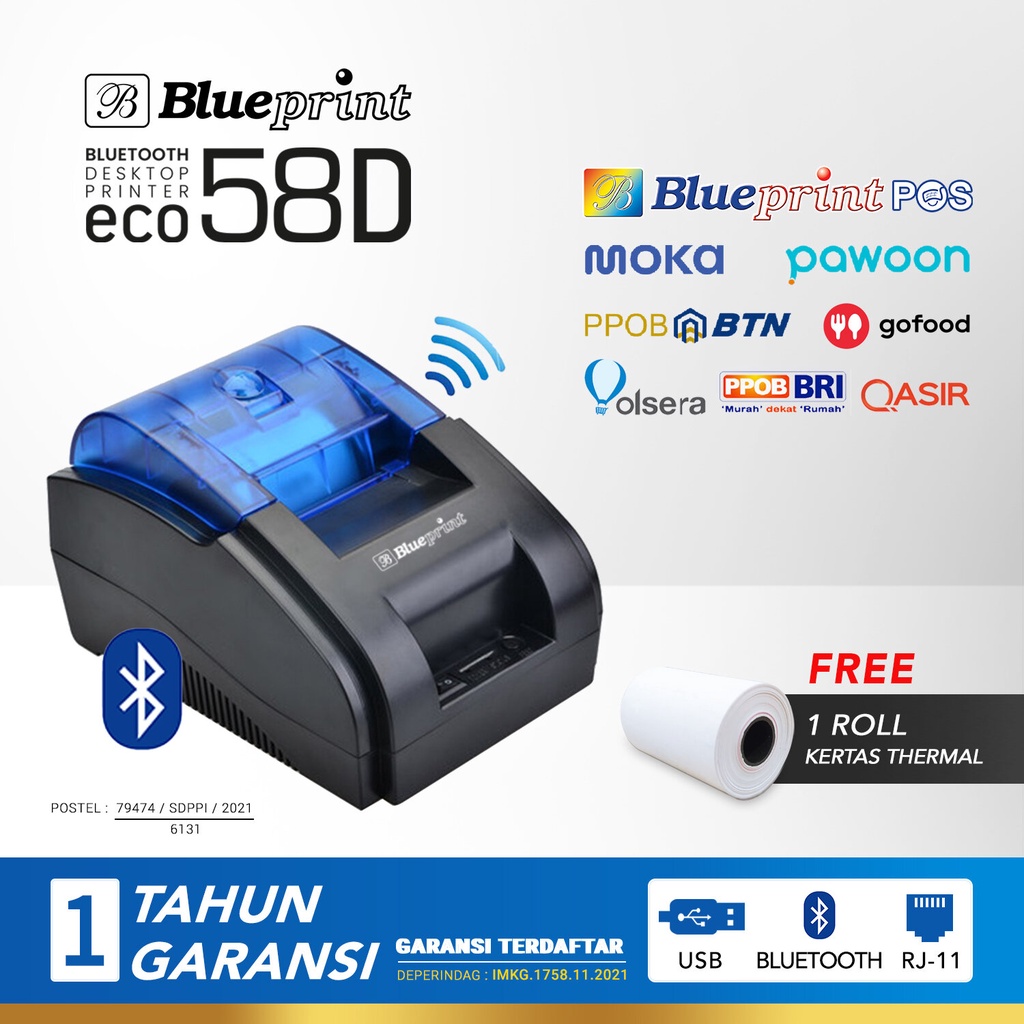 Dekstop Thermal Printer Blueprint ECO 58D | 90mm/s Bluetooth USB 58mm