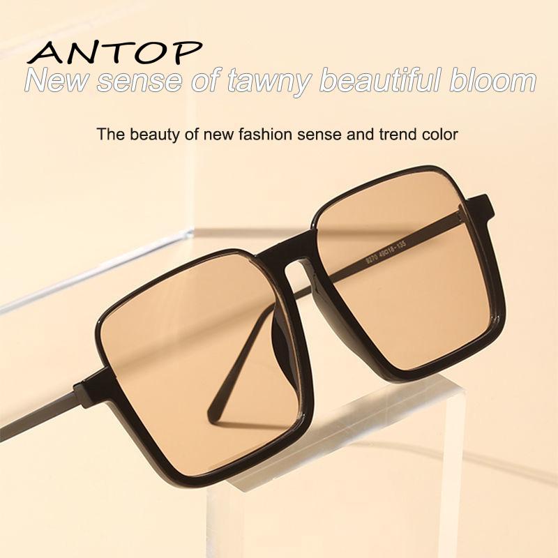 【antop】Kacamata Hitam Model Half Frame Besar Bahan Metal Gaya Vintage Untuk Wanita