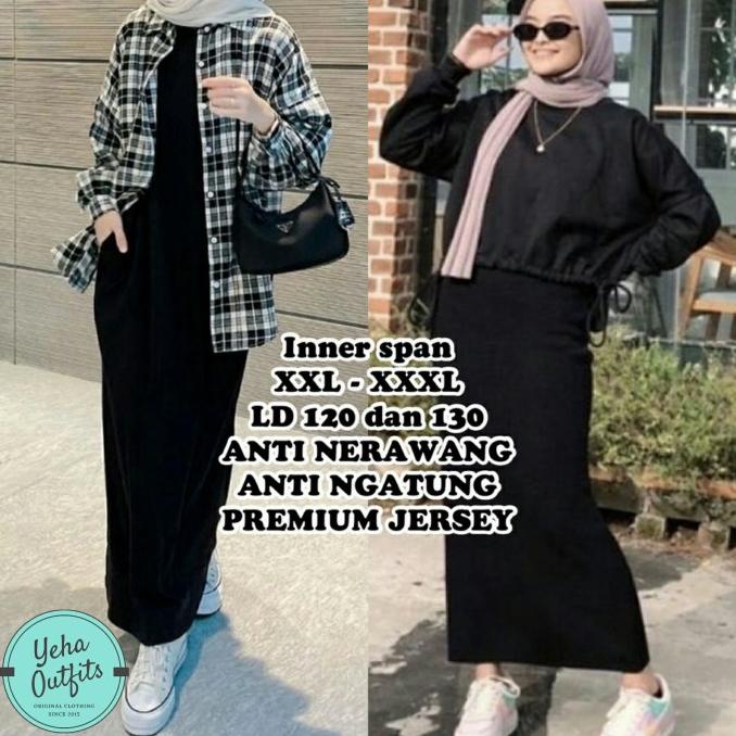 Miliki Maxi Dress Inner Span Wanita Muslim Jumbo Baju Gamis Polos Murah .,
