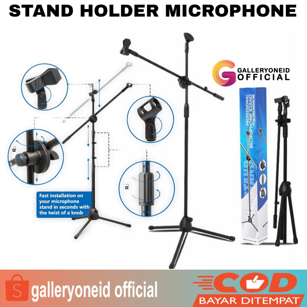 Stand Micrphone Standing Holder Hp Universal Tripod Mikrofon Pro 2 Klip Taffstudio