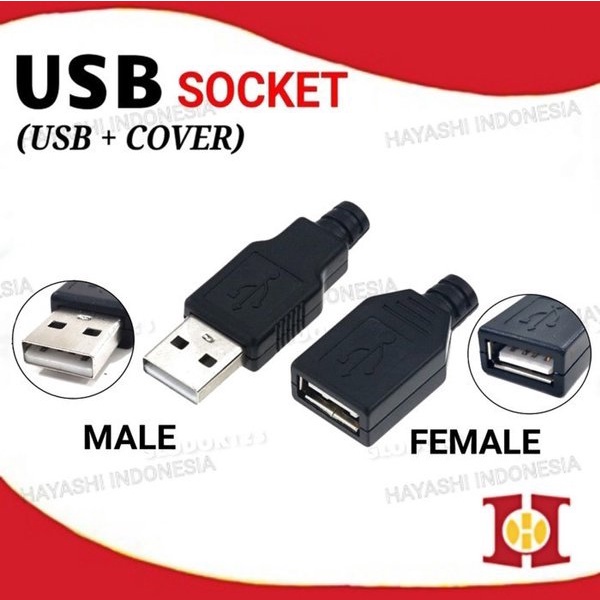 Soket USB 4 Pin Plug Socket Connector Kosong Jantan Male Betina Female- 10PC