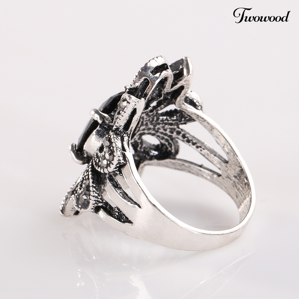 Cincin Bahan Alloy Resin Motif Bunga Gaya Vintage Untuk Wanita