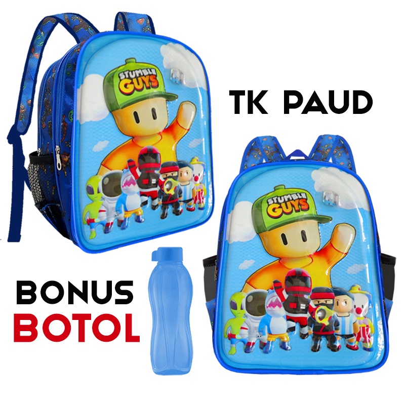 Tas Sekolah Anak Laki laki TK Paud BONUS BOTOL Karakter Stumble Guys Astronot Lampu LED