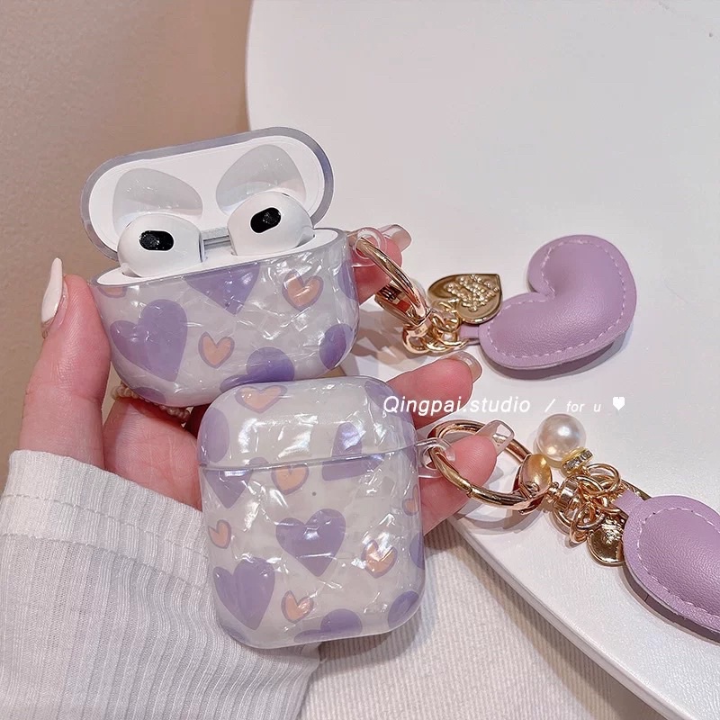 Hologram Purple Heart Softcase for Airpods 1 2 Pro 3 Case Airpods Lucu