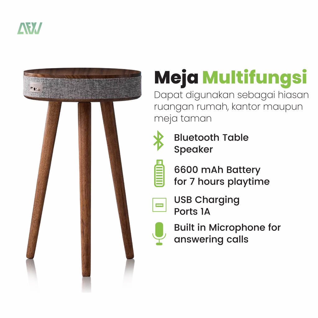 TROYKA Coffee Table Speaker Bluetooth Meja Wireless Charging Minimalis