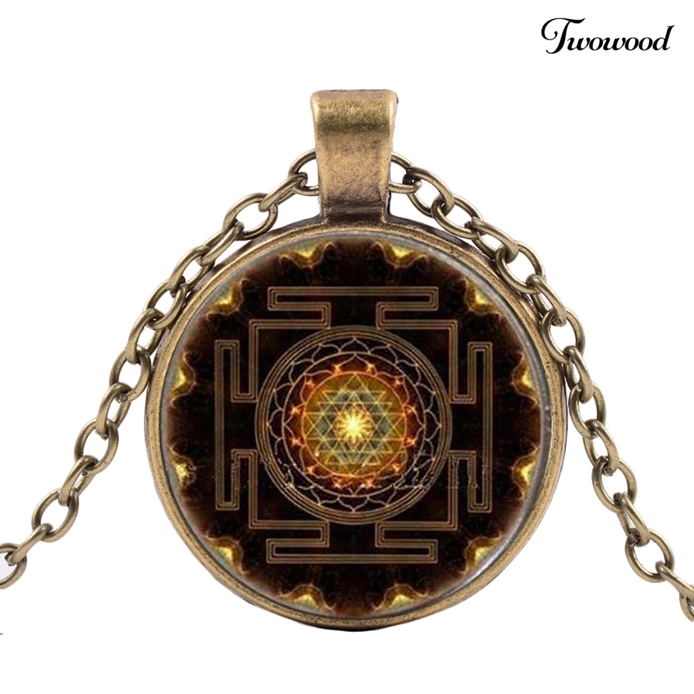 Kalung Dengan Liontin Kubah Kaca Motif Mandala Buddha