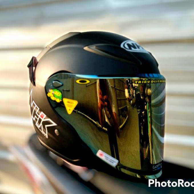 Helm Nhk Halfface R6 Paket Ganteng Venom Visor With Spoiler +Stiker