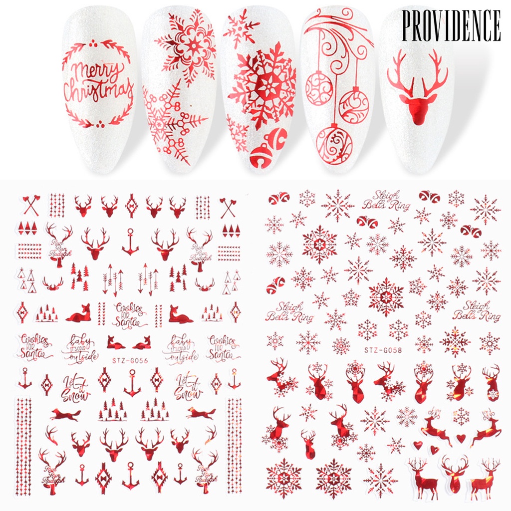 Ins Stiker Kuku Motif Rusa / snowflake / snowman / Pohon Natal Gaya vintage Warna Merah