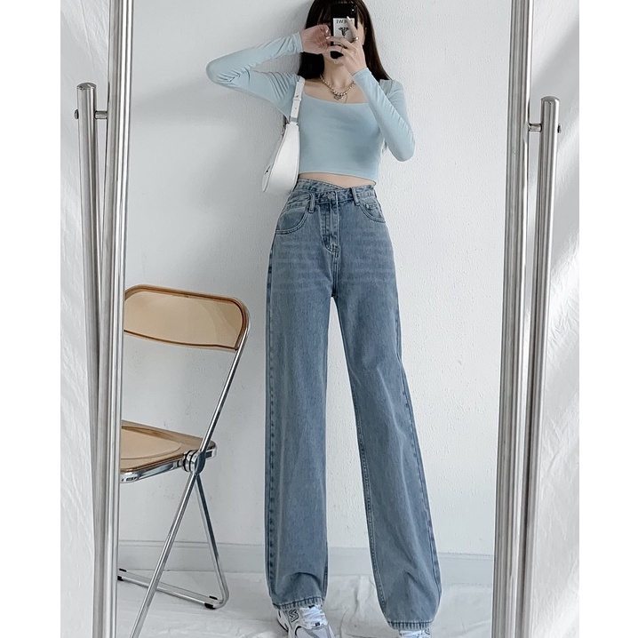 2022 Korean Style Highwaist Straight Kasual Jeans Wanita