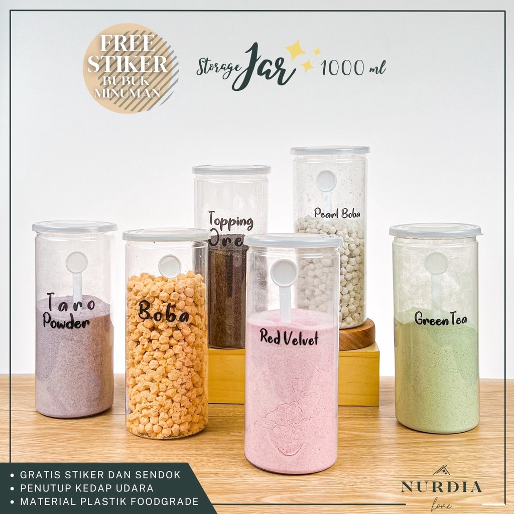 Toples Bubuk Minuman 1000 ml (Jar By Nurdia Home) Tempat Bubuk Minuman / Tempat Bubuk Kopi - J06