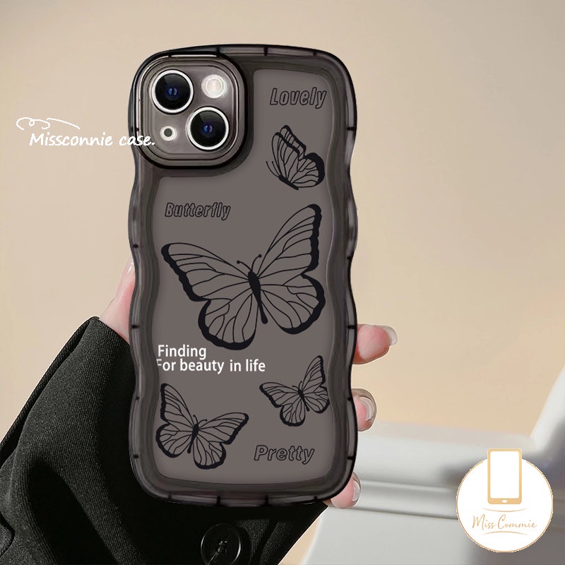 Casing Soft Case Redmi 12C 9 10 9T 10C 10A 9A A1+9C NFC Mi 11T Redmi Note 10 10s 11 Pro+Note 9 Pro 11s 8 Note10 Pro Max Plus Wavy Edge Fashion Flower Retro Black Butterfly Case