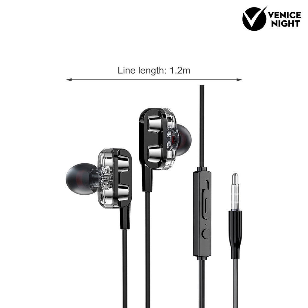 (VNEP) (Berkabel) C52 Earbud Kontrol Kawat Pengurangan Kebisingan In-Ear Metal Dual Kumparan Bergerak Delapan-inti 3.5mm Earphone untuk Game