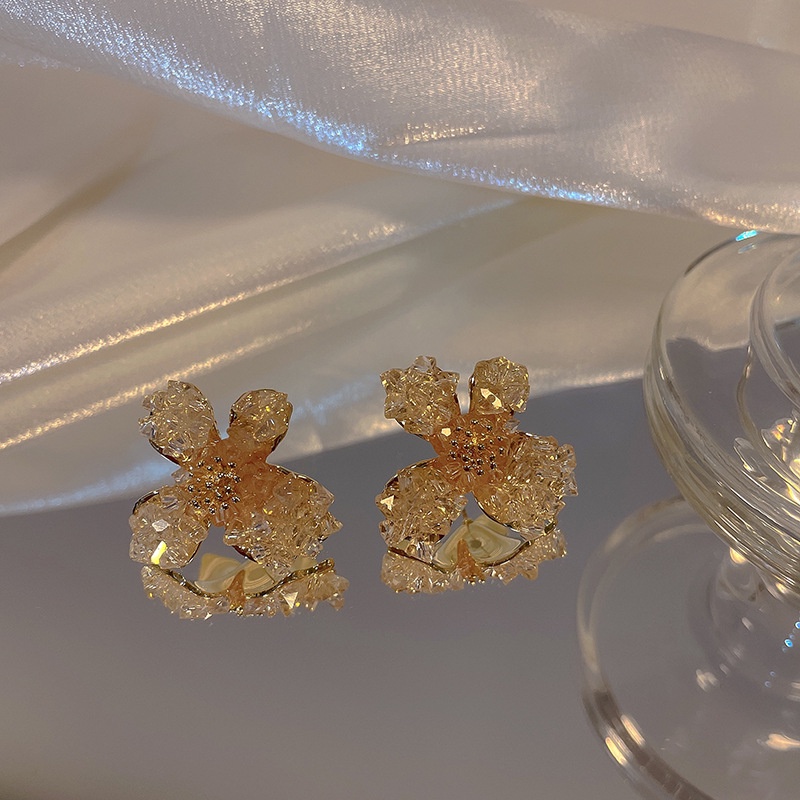 Anting Kristal Bentuk Bunga Gaya Korea