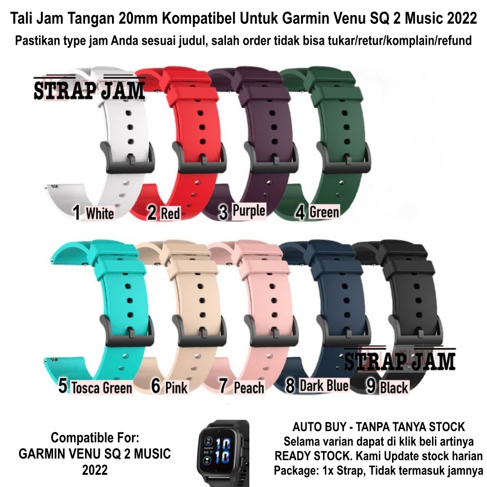 P20Q Tali Jam Tangan 20mm Garmin Venu SQ 2 Music 2022 - Strap Silikon Simple