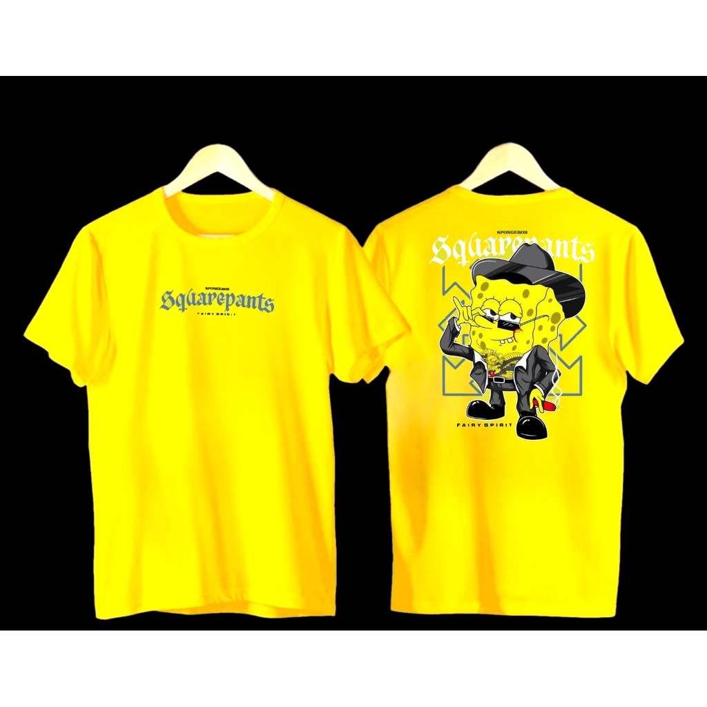KAOS WARNA KUNING - ATASAN PRIA DEWASA - TSHIRT PRIA - KAOS MOTIF PRINT - KAOS SPONGEBOB - TSHIRT PA