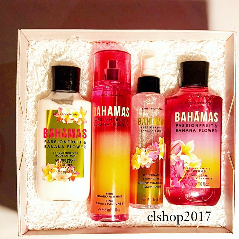 BBW BAHAMAS - PASSIONFRUIT &amp; BANANA FLOWER  GIFT SET PAKET BATH &amp; BODY WORKS