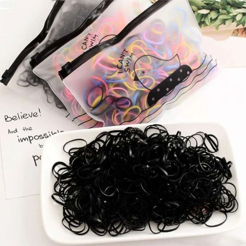 Karet Rambut Anak isi (1000pcs) FREE POUCH Ikat Rambut Warna Warni Karet Cina Ikat Rambut Serbaguna