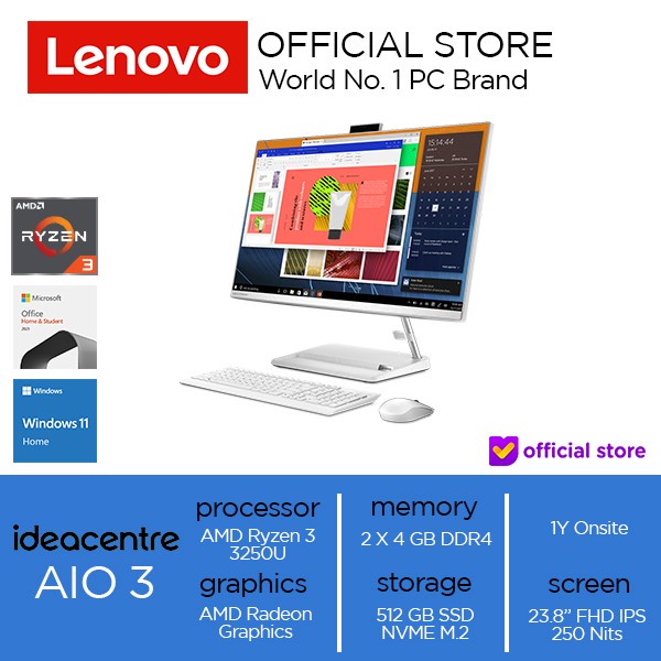 Lenovo IdeaCentre AIO 3 24ADA6 Ryzen 3 3250U 8 GB 512 SSD Win OHS