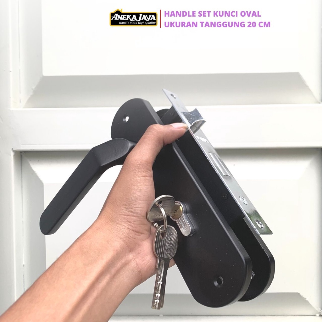 Handle Kunci pintu rumah Set Tanggung 20 cm BLACK Hitam Minimalis