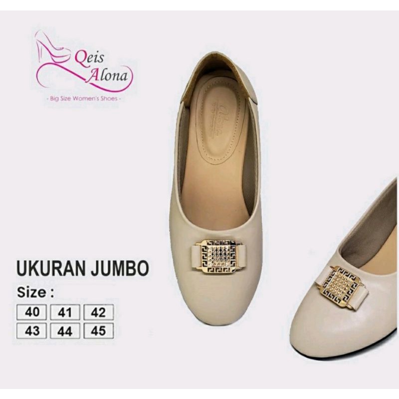 Sepatu Flatshoes MK-125 Kulit Ukuran Besar 41.42.43.44.45 Pantofel Murid Guru Oversize Besar Krem, 44