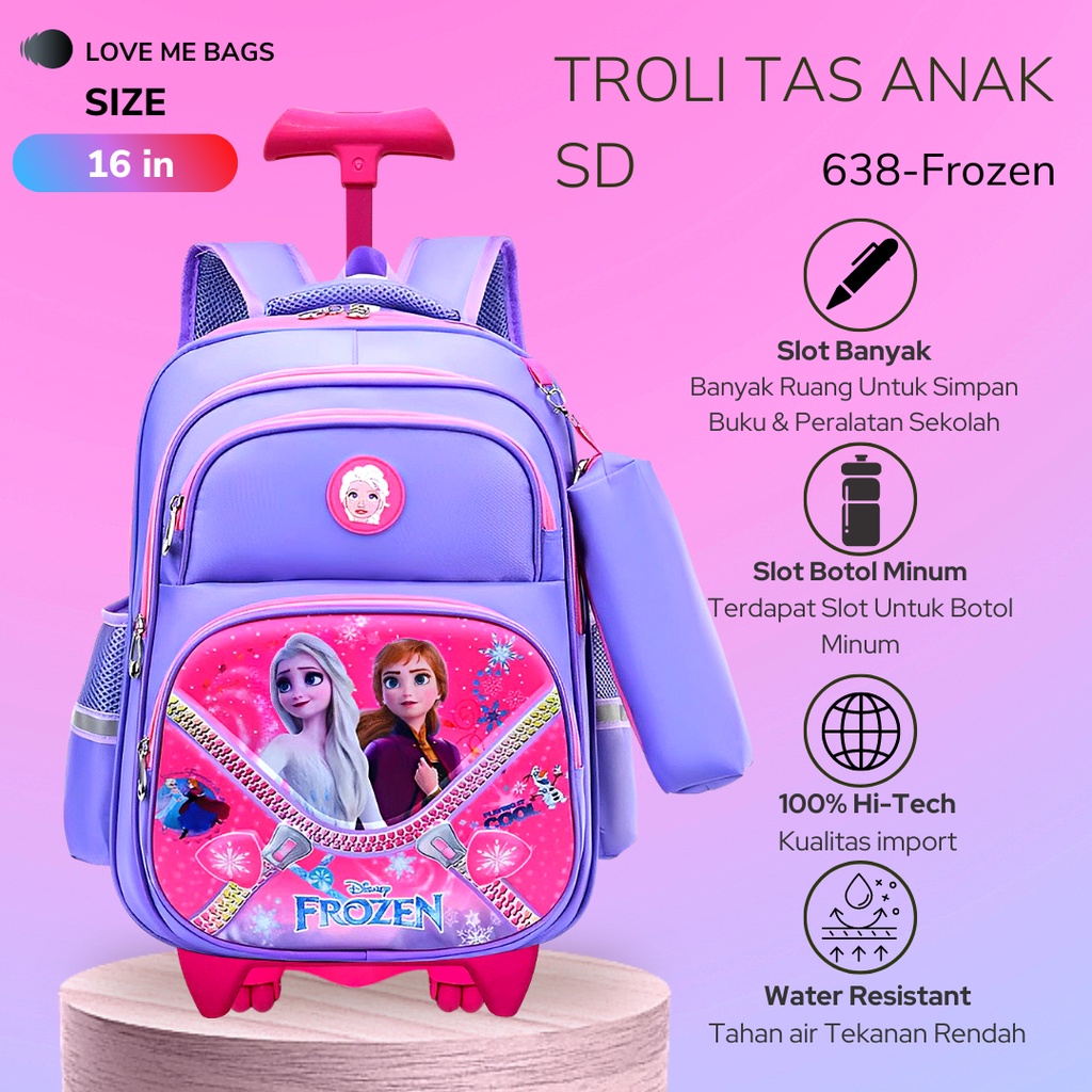 LMB Tas Troli Anak Perempuan Sd Roda Dorong Trolley Gambar Unicorn Kuda Pony Timbul 6D Import